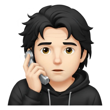 a white man with black messy, hoodie taking a call sticker
