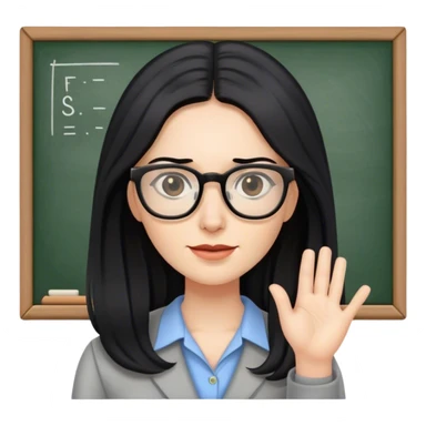 pale female teacher with long black hair, wearing glasses teaching Spanish sticker