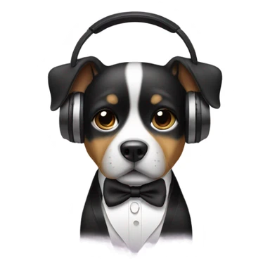 Dog with headphones and tuxedo sticker