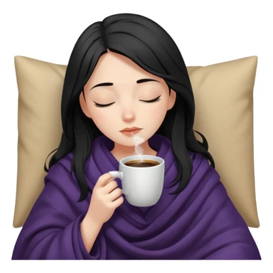 pale raven haired girl inside a blanket sipping coffee eyes closed sticker