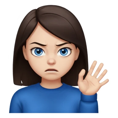 fille cheveux lisse brune yeux bleu pull noir qui regarde mal sticker