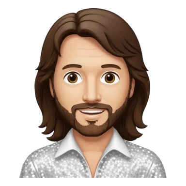 Barry Gibb from Bee Gees with long dark brown hair, white sequin outfit  sticker