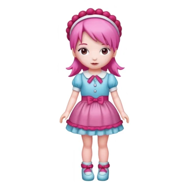 Isolated detaile illustration incredibly modern raspberry torte doll figurine full body with pink hair and a raspberry hairband sticker