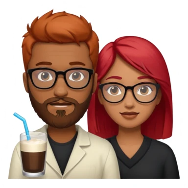 A Indian light black guy with beard and glasses. And a white russian girl with red hair  sticker