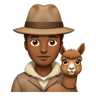 stylish male portrait in hat with an alpaca sticker
