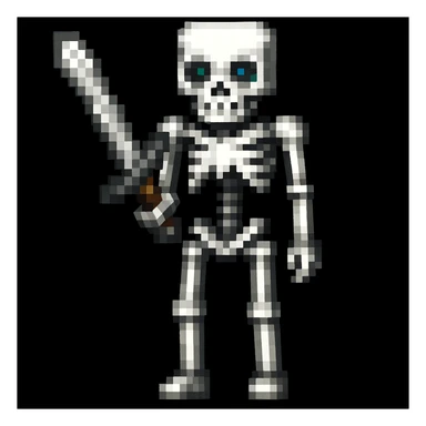 Make the Minecraft skeleton hold a sword in the pixel art style sticker