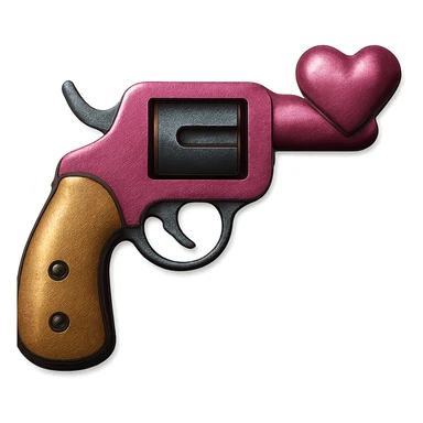 Make this pink heart-shaped pistol look more realistic with metallic textures and realistic lighting, keeping the background transparent. sticker