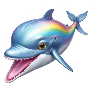 ice pastel baby blue, platinum grey and steel silver skin humpback whale with pink tongue and with tawny amber and yellow eyes with black pupils and barnacles and iridescent rainbow shine on its back sticker