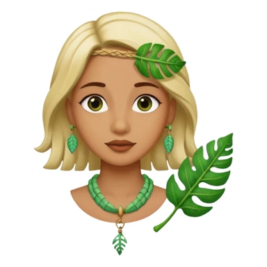 ancient girl wearing fish bone Necklaces and leaf sticker