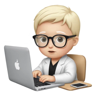 baby white skin bull in fancy glasses sitting in front of a macbook, working  sticker
