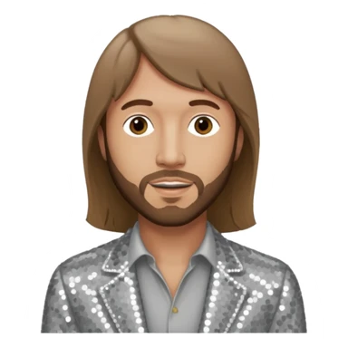 Maurice Gibb from Bee Gees with light grey sequin outfit, long brown hair sticker