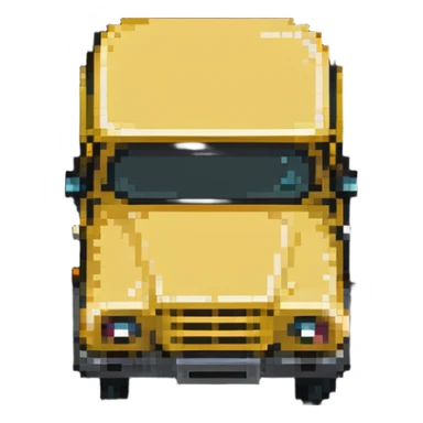 classic yellow school bus with black details, pixel art style sticker