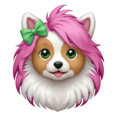 dog with pink hair and green bow on head sticker