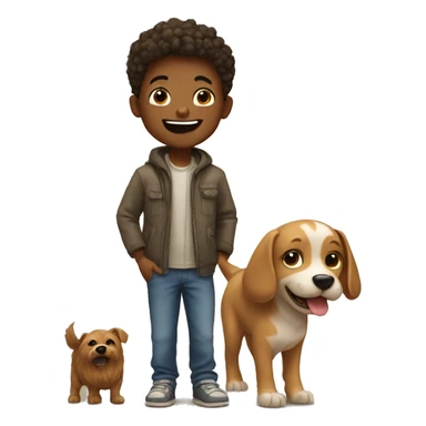 boy with dog smiling indoors sticker