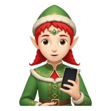 elf with russia custome dress and smartphone, red sticker