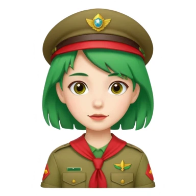 green haired scout girl with red uniform sticker