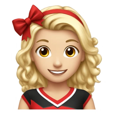 Cheerleader, girl, red and black uniform, blonde hair, pom poms, happy sticker