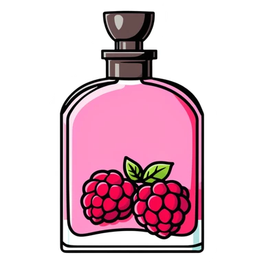 AVON women's perfume bottle next to a red raspberry bottle sticker
