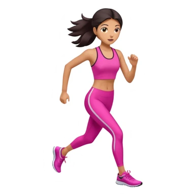 A girl in pink tight-fitting sportswear is running, her hair is dark and straight, neatly styled. sticker