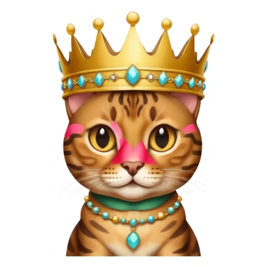 brown bengal cat with crown sticker