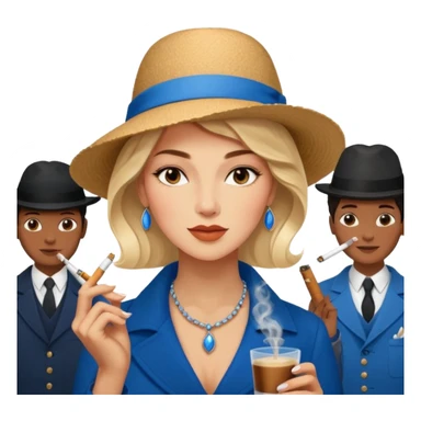 a woman with a slight smile smoking a cigarrette while holding a blue hardcover of Anna Karenina by Liev Tolsoi in a cafeteria full of queer people being nice and ordering specialty coffee from nigeria sticker