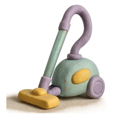 close-up of a vacuum cleaner in claymation style with pastel colors, visible fingerprints, detailed texture sticker