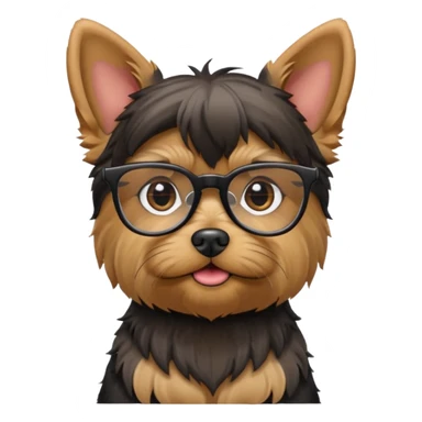 smart Yorkshire Terrier wearing glasses, looking clever and alert, cute emoji style sticker