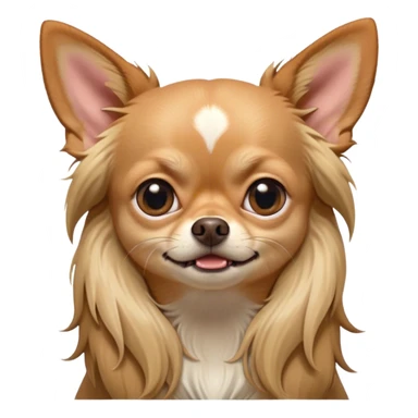 Cinematic Meme-Worthy Grumpy Long Haired Fawn Chihuahua Portrait Emoji, Head held high but eyes filled with dramatic disappointment, smooth long fawn hair cascading elegantly, deeply furrowed brow forming an unmistakable scowl, floppy ears slightly angled back in disapproval, piercing dark eyes glaring with pure exasperation, Simplified yet hilariously over-exaggerated features, highly detailed, glowing with an aura of supreme annoyance, high shine, exhausted yet judgmental, stylized with an almost regal pettiness, bright but brooding, soft glowing outline, capturing the essence of a companion that has seen it all and is thoroughly unimpressed, so meme-worthy it feels like it could instantly become the next viral sensation of grumpiness! sticker