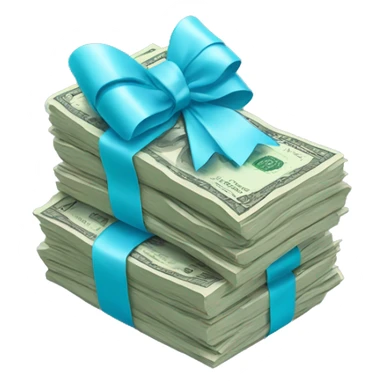 stack of money with light blue bow sticker