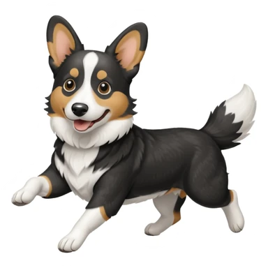 Black and white realistic cardigan welsh corgi running with its long low tail streaming out behind it sticker