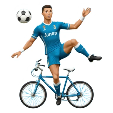 Ronaldo doing a bicycle kick with football in mid air While wearing a Retro blue Real madrid kit and yes i want it to be exactly the same as he Scored it in 2018 vs Juventus  sticker