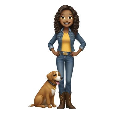 smiling girl with dog in bootcut jeans with cowboy boots  sticker