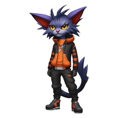 Cool Anthro Noivern-Litten-Feline-Pokémon with edgy stripes hoodie spiked collar punk techwear Cargo Pants Full Body sticker