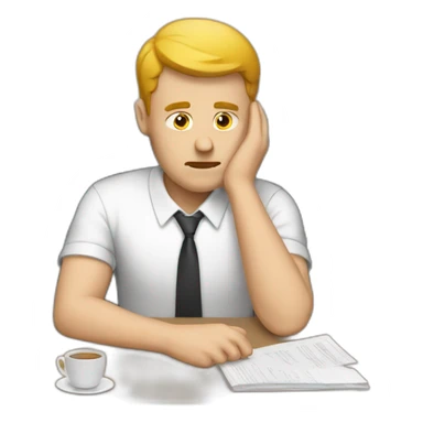 sad white man working at laptop sticker