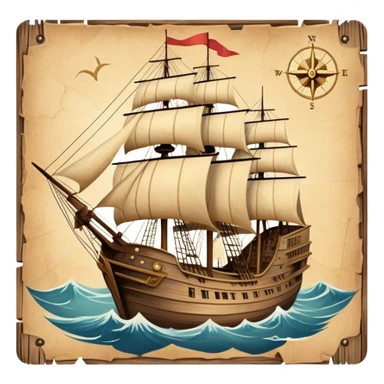 Icon for Historical Movies: Age of Great Geographical Discoveries. A vintage movie poster-style design with a sailing ship, a compass, and a globe. Include explorers with maps, sea waves, and distant lands in the background. Retro cinematic style. Transparent background. sticker
