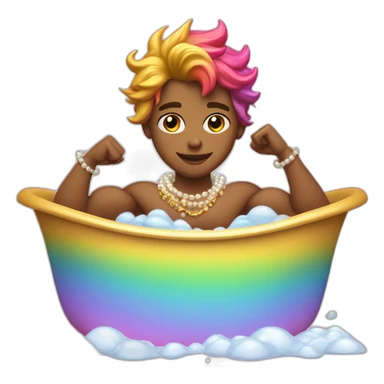 posh-muscle-boy-with-pearl-necklace-and-rainbow-unicorn-hair-in-golden-bathtub sticker