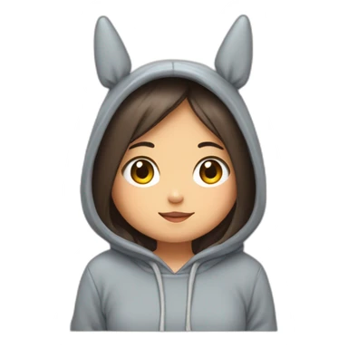 Fille Brune avec un sweat-capuche Totoro avec les couleurs de Totoro sur ventre  sticker