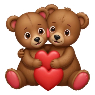girl bear with bow and boy bear hugging, surrounded by hearts, playful and loving, cute sticker