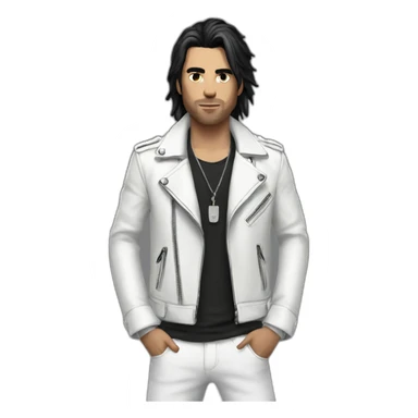 Punk male with white leather jacket with dark hair sticker