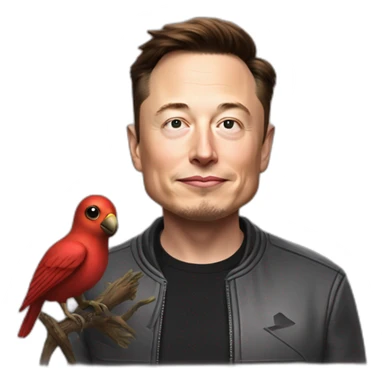 Elon Musk who sl with a cuddly bird from Twitter with an X on it sticker