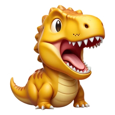 Cinematic Cute Yawning T-rex Portrait Emoji, Head tilted slightly with a dramatic, wide-open yawn, showcasing a robust, muscular form with a slightly open mouth revealing powerful jaws and sleepy, half-closed eyes, Simplified yet irresistibly adorable features, highly detailed, glowing with a soft, cozy prehistoric glow, high shine, relaxed yet expressive, stylized with a hint of whimsical ancient ease, soft glowing outline, capturing the essence of a drowsy yet affectionate T-rex that appears ready to stretch and yawn its way out of the screen! sticker