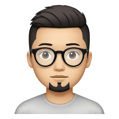 Asian boy with undercut hairdo, black glasses, short beard sticker