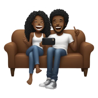 black girl with long curly hair laughing and taking a photo on a couch with her black boyfriend  sticker