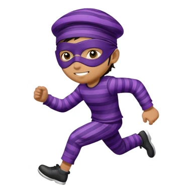 A thief in a striped uniform, purple cap and eye mask runs to the right. sticker