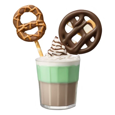 andes mint chocolate chip milkshake topped with a toasted marshmallow, chocolate covered pretzel, chocolate s’more, and a s’mores cookie sticker