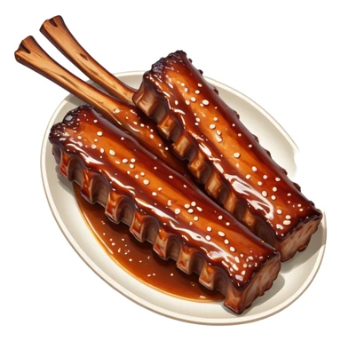 cinematic-realistic-barbeque-ribs-dish-emoji,-depicted-as-succulent,-slow-cooked-ribs-with-a-sticky-smoky-glaze-rendered-with-rich-textures-and-dynamic,-appetizing-lighting. baby back spare ribs sticker
