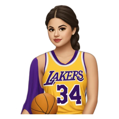 selena gomez wearing yellow lakers jersey sticker