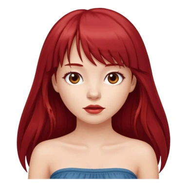 girl with long dark red hair and and bangs in a tube top emoji sticker