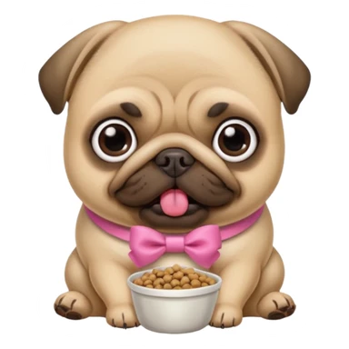 Pug com laço Rosa comendo ração sticker