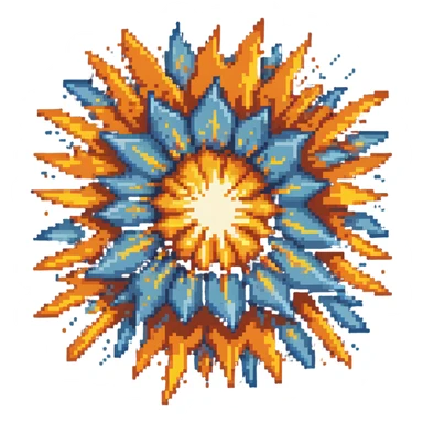 Bomberman explosion center tile animation frame 3, fading fiery explosion core, yellows and oranges, more transparency at edges, explosion starting to dissipate sticker